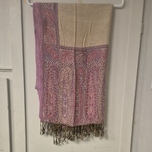 Paisley Pink and Cream Fringe Wrap Scarf